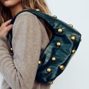 Zara NWT 2024 Vacation Collection Green Studded Purse/Shoulder Bag